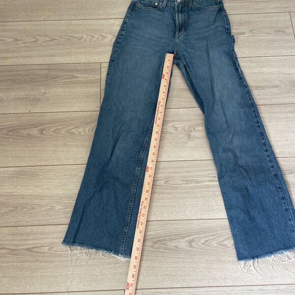 &Denim Raw Hem Ultra High Waist Wide Leg Jeans Womens Size 4 Blue Casual College - Picture 6 of 12